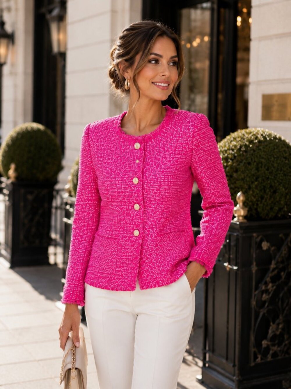 Talbots tweed bouclé jacket in a stunning hot pink / fuchsia